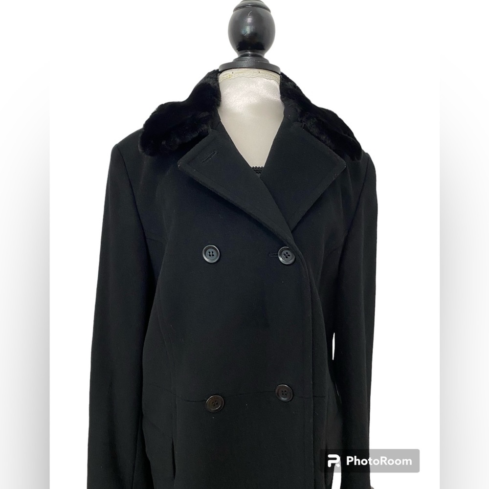 Vintage 90s Iconic Black Wool Trench Peacoat/Jacket by Liz Claiborne 14 - Picture 5 of 14